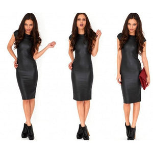 Women wet look faux leather skinny dress