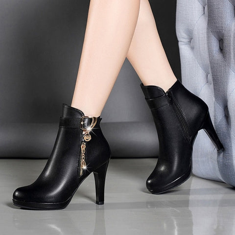 Ankle Boots For Women Thin Heel Zipper