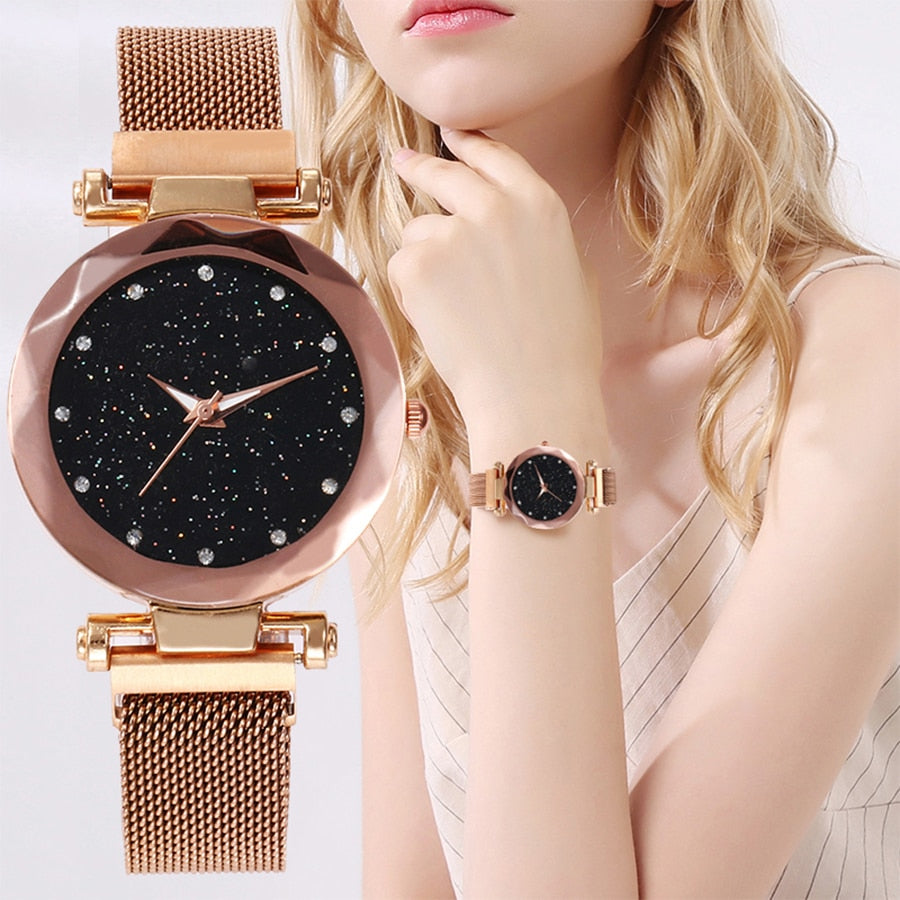 Women Mesh Magnet Buckle Starry Sky Watch