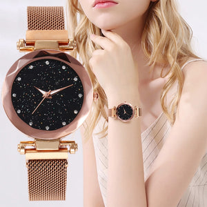 Women Mesh Magnet Buckle Starry Sky Watch