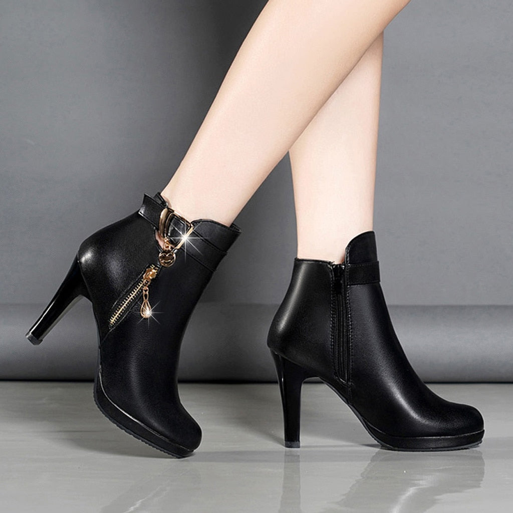 Ankle Boots For Women Thin Heel Zipper