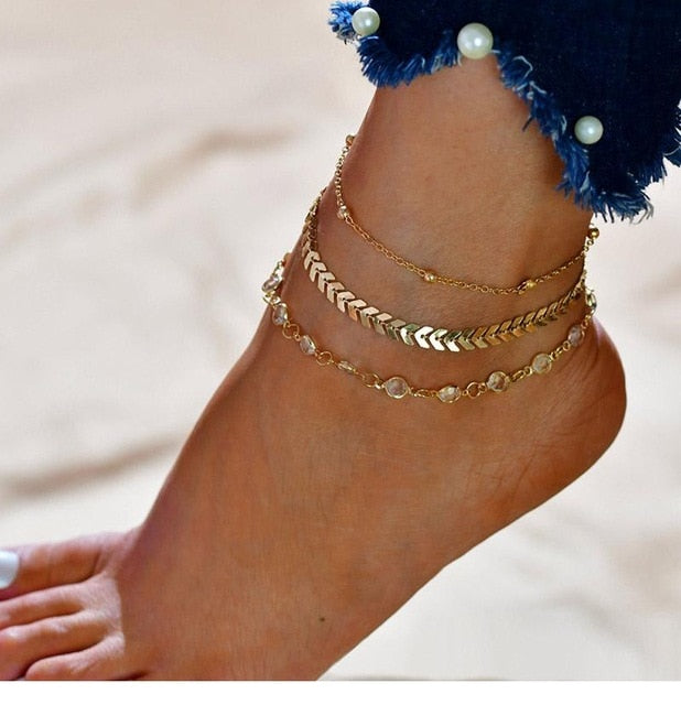 Chevron and Crystals Anklet Set 3pcs B197