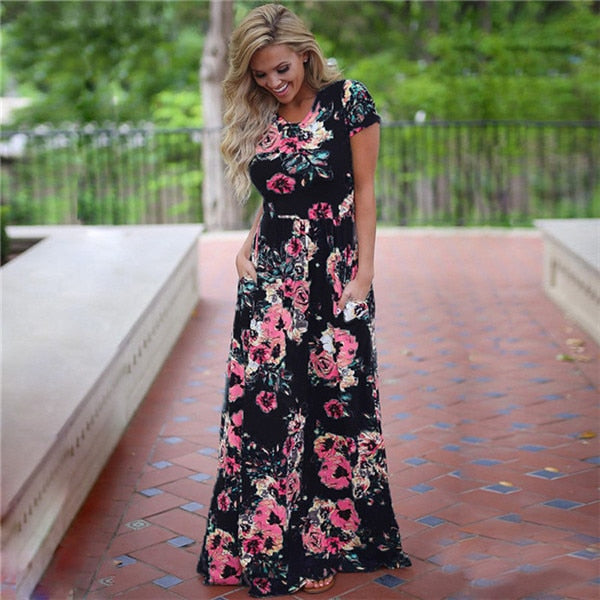 Women Floral Print Long Maxi Dress