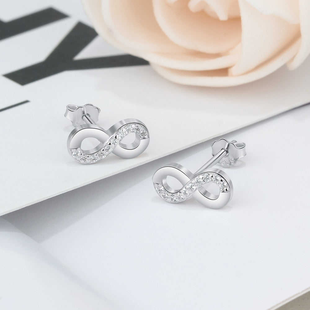 Infinity Love Sterling Silver Cubic Zirconia Stud Earrings