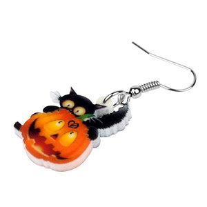 Halloween Black Cat Kitten Pumpkin Earring