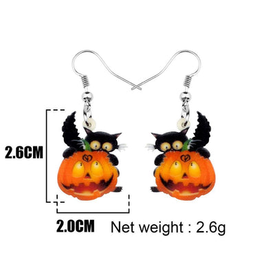 Halloween Black Cat Kitten Pumpkin Earring