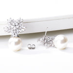 Snowflake Crystal White Pearl Earrings