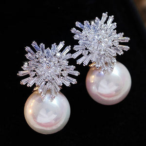 Snowflake Crystal White Pearl Earrings