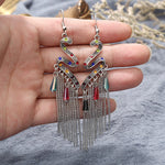 Bohemian Ethnic Silver Color Long Hanging Dangle Earrings