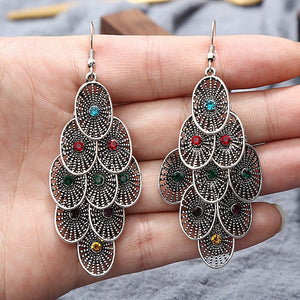 Bohemian Ethnic Silver Color Long Hanging Dangle Earrings