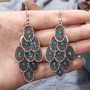 Bohemian Ethnic Silver Color Long Hanging Dangle Earrings