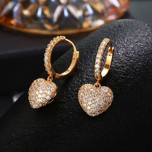 Micro Pave CZ Heart Drop Earrings