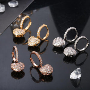 Micro Pave CZ Heart Drop Earrings