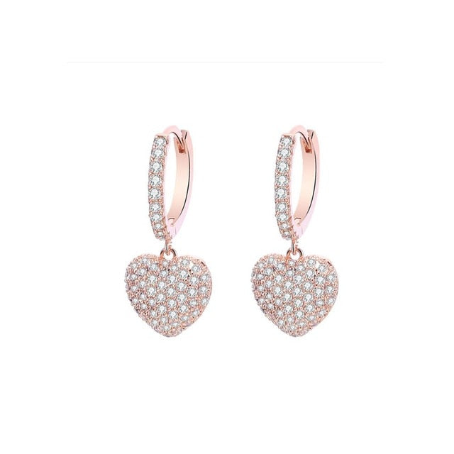 Micro Pave CZ Heart Drop Earrings