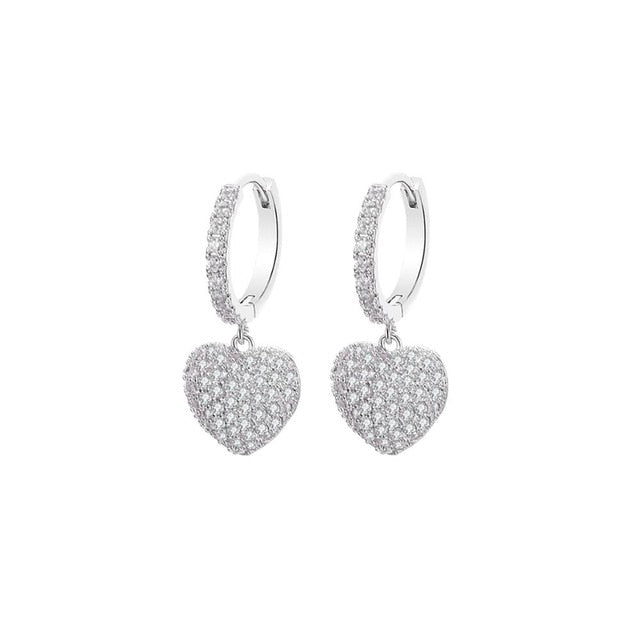 Micro Pave CZ Heart Drop Earrings