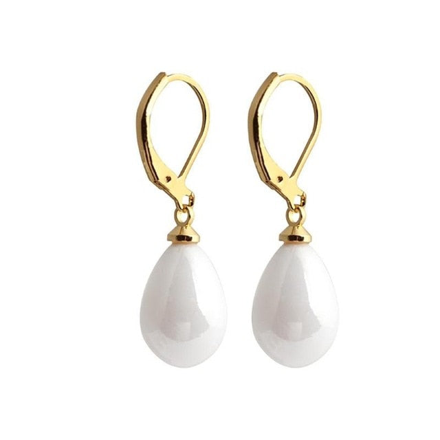 Fashion Simulated Pearl Natural Shell Pendant Hook Dangle Earrings